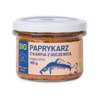 PAPRYKARZ Z KARPIA Z SOCZEWICĄ BIO 185 g (SŁOIK) - GOSPODARSTWO RYBACKIE ZAWÓLCZE