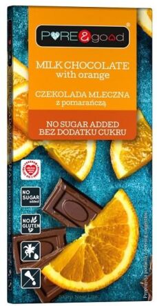 Czekolada mleczna z pomarańczą bez dodatku cukru 75 g - Pure&Good