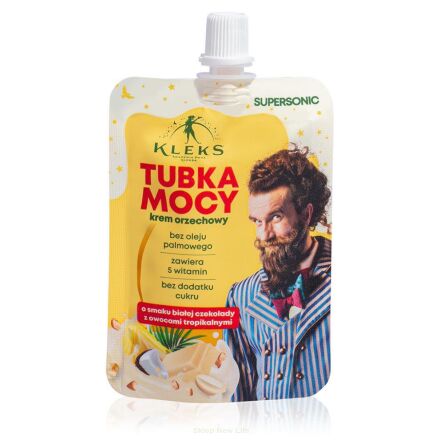 KREM ORZECHOWY TUBKA MOCY O SMAKU BIAŁEJ CZEKOLADY Z OWOCAMI TROPIKALNYMI 50 g - SUPERSONIC (AKADEMIA PANA KLEKSA)