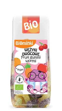 WĘŻYKI OWOCOWE BEZ ŻELATYNY BEZGLUTENOWE BIO 100 g - BIOMINKI