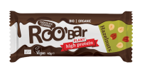 BATON PROTEINOWY Z ORZECHAMI LASKOWYMI W POLEWIE Z GORZKIEJ CZEKOLADY BEZGLUTENOWY BIO 40 g - ROOBAR