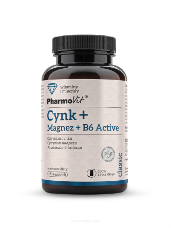 CYNK + MAGNEZ + WITAMINA B6 ACTIVE BEZGLUTENOWY 120 KAPSUŁEK - PHARMOVIT (CLASSIC)