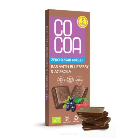 CZEKOLADA JAGODOWA Z WITAMINĄ C Z ACEROLI BEZ DODATKU CUKRU BIO 40 g - COCOA