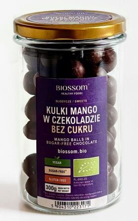 KULKI MANGO W CZEKOLADZIE BEZ DODATKU CUKRU BEZGLUTENOWE BIO 300 g - BIOSSOM