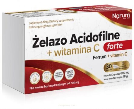 Narum Żelazo Acidofilne + witamina C 600 mg 30 kapsułek Narine