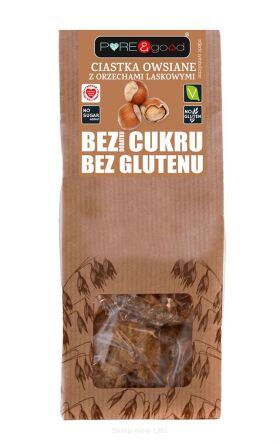 Ciastka owsiane z orzechami laskowymi bez glutenu, bez dodatku cukru 150 g Pure&Good - Mercatare