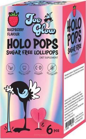 HOLOPOPS lizak bez cukru o smaku malinowym z wit C i D (6szt) 36g