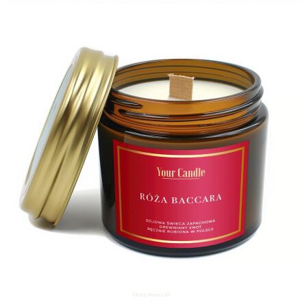 ŚWIECA SOJOWA ZAPACHOWA Z DREWNIANYM KNOTEM RÓŻA BACCARA 120 ml - YOUR CANDLE