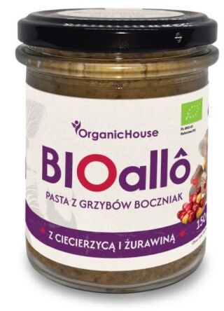 BIOALLO - PASTA Z GRZYBÓW BOCZNIAK Z CIECIERZYCĄ I ŻURAWINĄ BEZGLUTENOWA BIO 180 g - ORGANICHOUSE