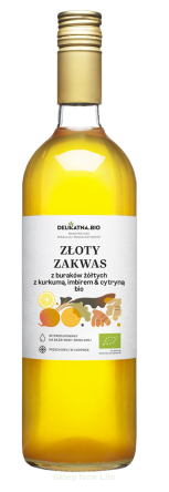 ZAKWAS ZŁOTY Z BURAKÓW Z KURKUMĄ, IMBIREM I CYTRYNĄ BIO 700 ml - DELIKATNA