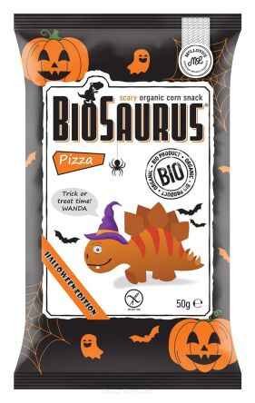 Chrupki kukurydziane Dinozaury HALLOWEEN o smaku pizzy BEZGL. BIO 50 g