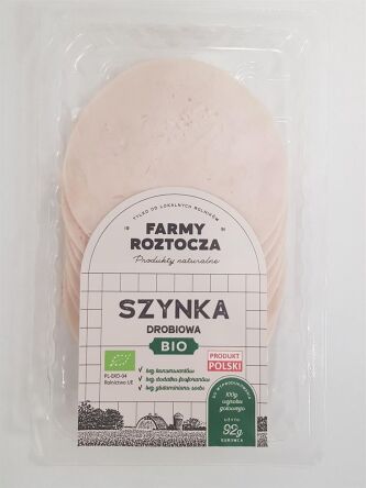 SZYNKA DROBIOWA Z FILETU PLASTRY BIO 100 g - FARMY  ROZTOCZA (NA ZAMÓWIENIE)